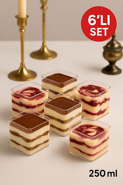 Open Home Concept 250 Cc Plastic Square Dessert Container with Lid