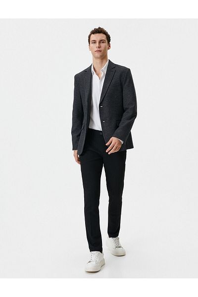Koton Blazer Jacket Slim Fit Mono Collar Double Pocket Detailed Buttoned