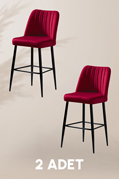 MYMASSA Ada Bar Sandalye - Babyface Bordo - Metal Siyah Ayak ( 2 Adet )