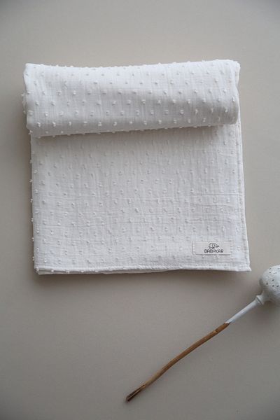 BabyKAR Pompom Muslin Cover 100% Cotton -Ecru