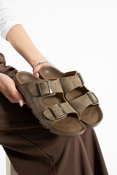 Moda Devrin Светлокафяви летни унисекс чехли с двойна катарама, меки и леки