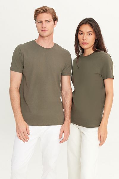 AC&Co / Altınyıldız Classics Pánské/unisex khaki 100% bavlna Slim Fit Slim Fit Crew Neck Basic tričko