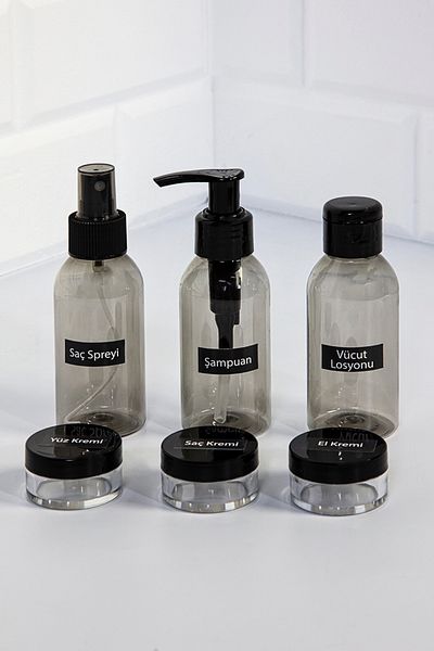 homence Travel Makeup Bag and Smoked Bottle 100ml Travel Kit 6 Pieces