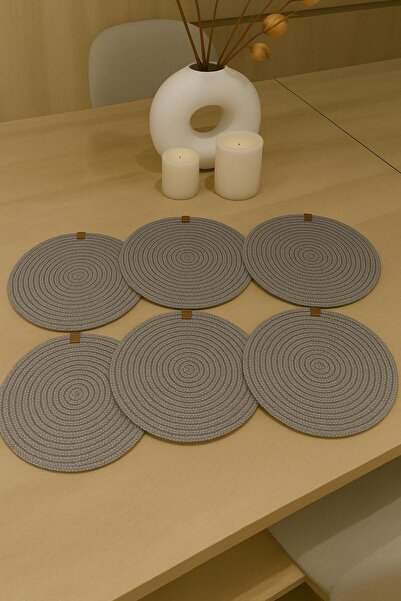 Alper Banyo 6 Adet Gri Jüt Supla Takımı, Amerikan Servis Seti, Lüx Sunum Tabak Altlığı ( 33 x 33 cm )