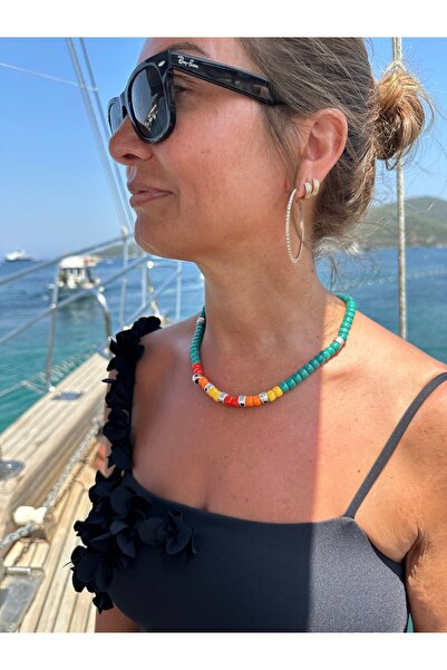 byebruketenci Yeşil Cam Boncuk Arası Sedef Detaylı Kolye