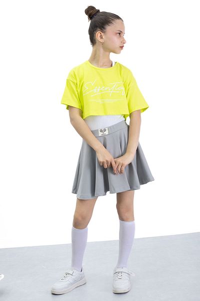 Cansın Mini Fusta de tenis pentru fete, gri cu talie elastică, 21043