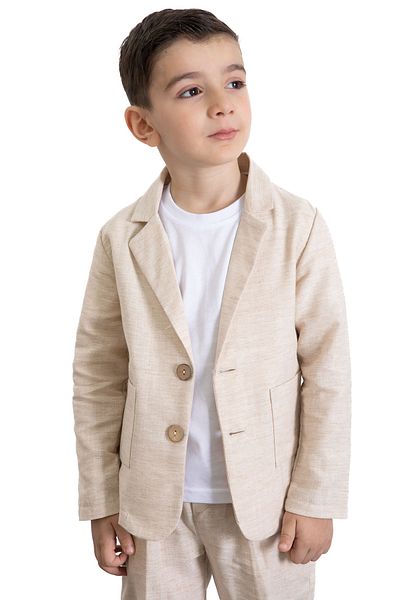 Cansın Mini Boys' 3-Piece Suit with Cream Linen Jacket and Trousers and Basic T-Shirt 21118