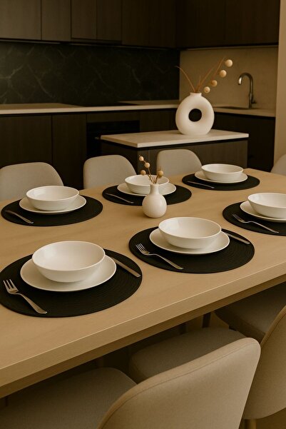 Alper Banyo 2 Adet Siyah Jüt Supla Takımı, Amerikan Servis Seti, Lüx Sunum Tabak Altlığı ( 33 x 33 cm )