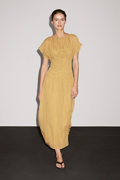 Massimo Dutti İşlemeli midi elbise