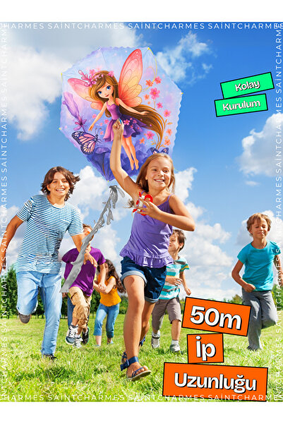Saint Charmes Prenses Desenli Uçurtma 50 Metre Ipli Kolay Kurulumlu Çocuk Oyu...