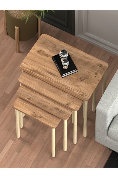 DESENGO Obim 4lü Atlantik Çam Ahşap Ayaklı Zigon Sehpa-çay Sehpası-servis Sehpa-salon Sehpa-modern Tasarım