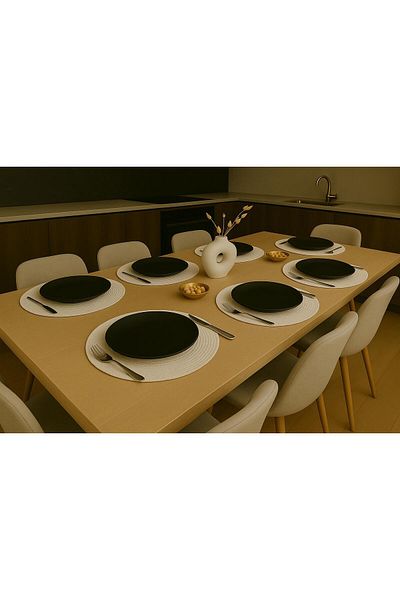 Alper Banyo 2 Pieces White Jute Supla Set, American Service Set, Luxury Presentation Plate Mat (33 X 33 cm)
