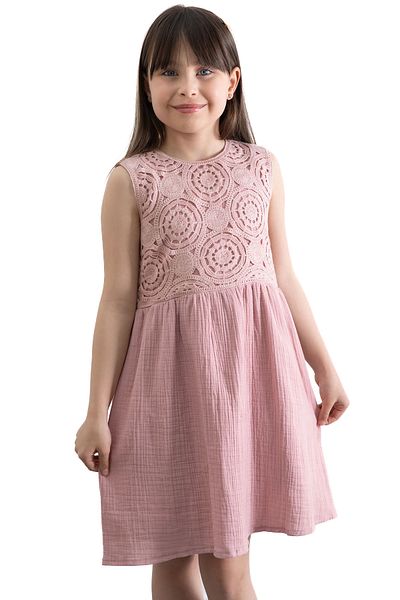 Cansın Mini Rochie pentru fetiță din muselină brodata din dantelă roz 20778