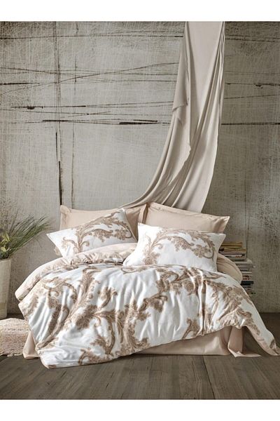 Cotton Box Σετ Παπλωματοθήκη Διπλή Satin Line-loren Beige