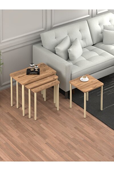 DESENGO Obim 4lü Atlantik Çam Ahşap Ayaklı Zigon Sehpa-çay Sehpası-servis Sehpa-salon Sehpa-modern Tasarım