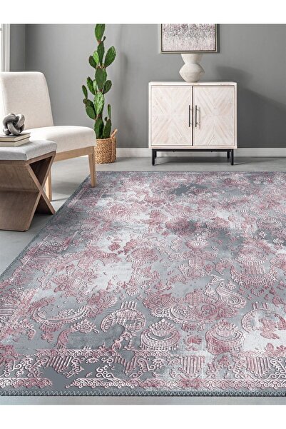 Serteks Ginter Pembe Eskitme Desen Dokuma Taban Salon - Oturma Odası Halısı M...