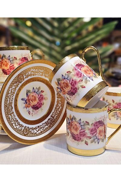 Onedekor Set of 6 Porcelain Velvet Rose Coffee Cups