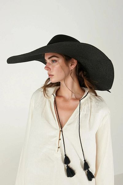 Luminos Butik Extra Wide Straw Hat with Black Ribbon Hsr2039 Boxed Shipping
