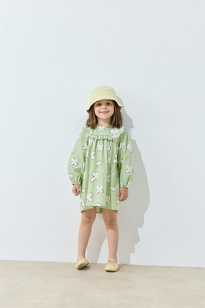 Tics Green Ruffled Floral Patterned Dress