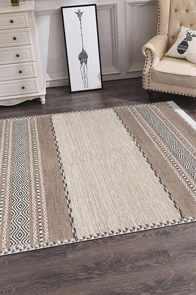 Serteks Modern Desen Yıkanabilir Kilim Salon Oturma Odası Mutfak Halısı Yollu...