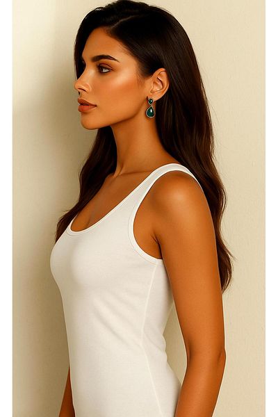 femmefinesse White Women's 100% Cotton Ribbed Wide Strap Women's Athlete Ceylanoğlu