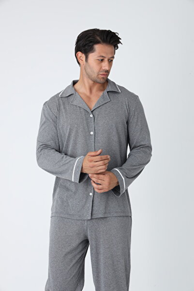 ELİTOL Erkek Uzun Kol Düğmeli Pijama Takım