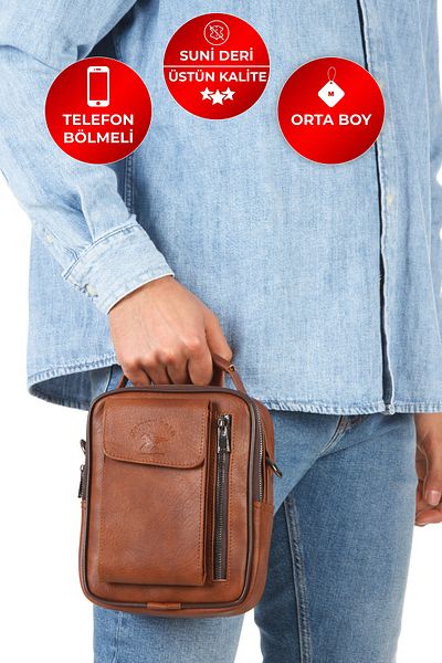 CERFF LEATHER CLUP Τσάντα χειρός & ώμου από συνθετικό δέρμα ποιότητας Tan με θήκη τηλεφώνου