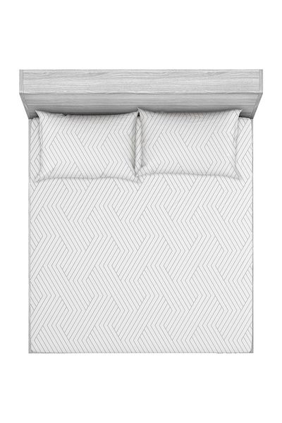 Leruum London White Sheet Set Elastic Double Gray Striped Sheet 2 Pcs Pillow Case Set 160X200 cm