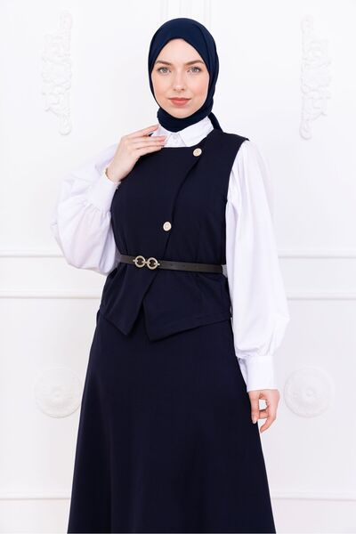 BURCU TESETTÜR Belted Vest and Skirt Suit 2501