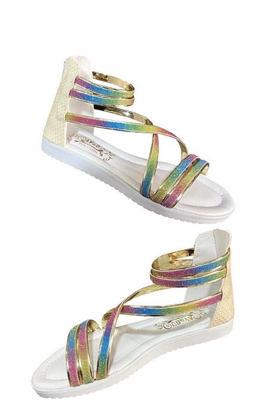 ALTUNTAŞ Colorful Stoned Braided Elastic Summer Sandals for Girls - Orthopedic Sole