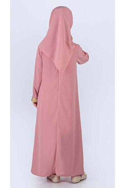 Mnk Baby&Kids Medine İpek Kumaş Eşarplı Tesettür Namaz Elbise M00742 PEMBE