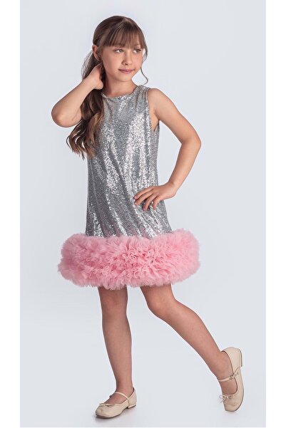 Mnk Baby&Kids Παιδικό βραδινό φόρεμα με παγιέτες İpestos Tutu M00743 ΓΚΡΙ