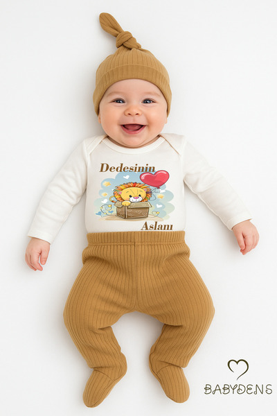 BABYDEN'S طقم أطفال مكون من 3 قطع مطبوع عليه Lion of Grandfather، قبعة من الق...