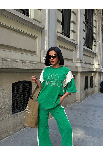Bliss Women's Paris Short Sleeve Comfortable Fit Bottom Top Green Tracksuit Set