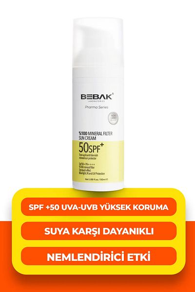 Bebak Pharma SPF 50+ Sunscreen - 100% Mineral, High Protection, 50ml