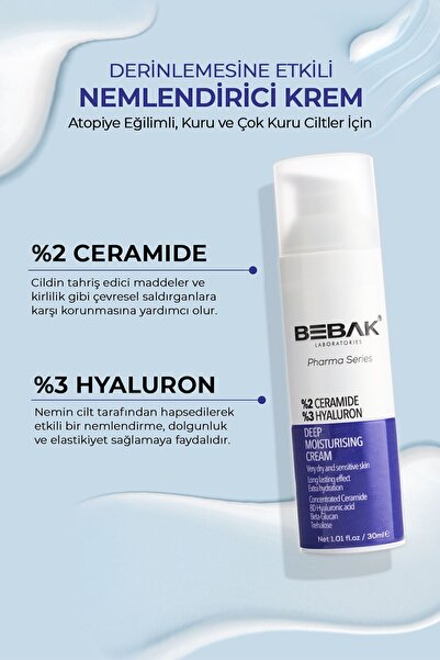 Bebak Pharma Kuru Ve Atopiye Eğilimli Ciltler Için Yoğun Nemlendirici Krem %2ceramide %3 Hyaluron 30ml