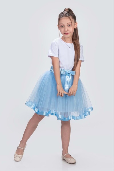 Mnk Baby&Kids Fusta pentru fetiță tutu cu dungi din satin albastru M00728