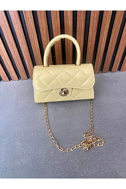 Melos Butik Women's Butter Yellow Yellow Quilted Lock Detailed Hand and Shoulder Bag