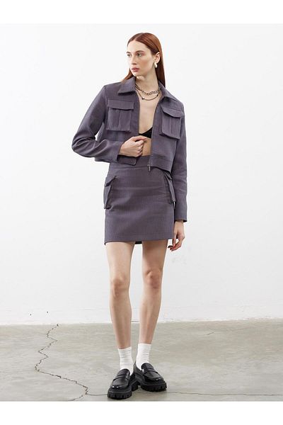 Juste Velvet Pocket Detail Mini Skirt Anthracite