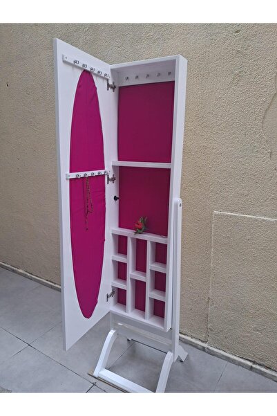 BENGİ TİCARET Ayna 18080 Takı Dolap Boy Ahşap Beyaz Lake Nature Mdf Içinde Aksesuar El Yapım