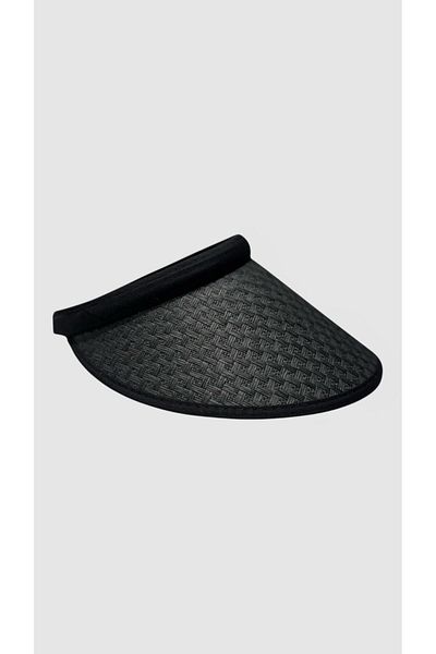 Aghilo Women's Black Patterned Straw Visor Hat |   Wide Brim Uv Protection Summer Stylish Design