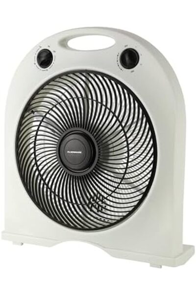 Olsenmark 12'' Box Fan | 3-speed Settings, 5 Blades, 120-min Timer, 360° Rotating Grill, 40w Motor