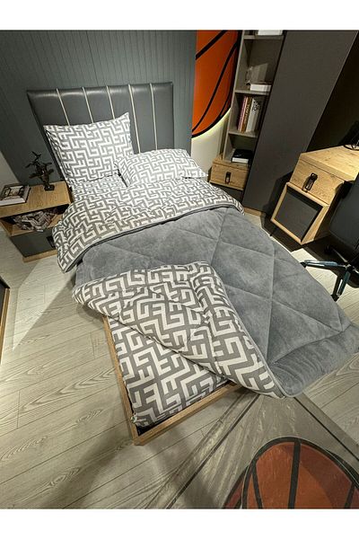 Violacasa Gray Labyrinth - طقم نوم فردي Welsoft Pufidik (مع ملاءات مرنة)