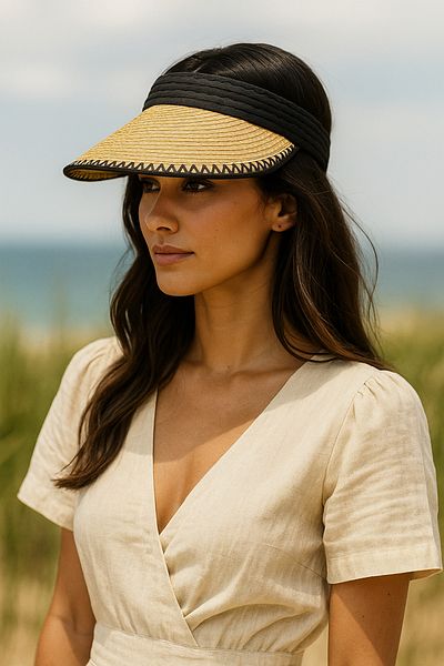 Luminos Butik Camel Zigzag Piping Detailed Straw Visor Hat with Sunscreen Feature Ideal for Daily Use Hsr2104