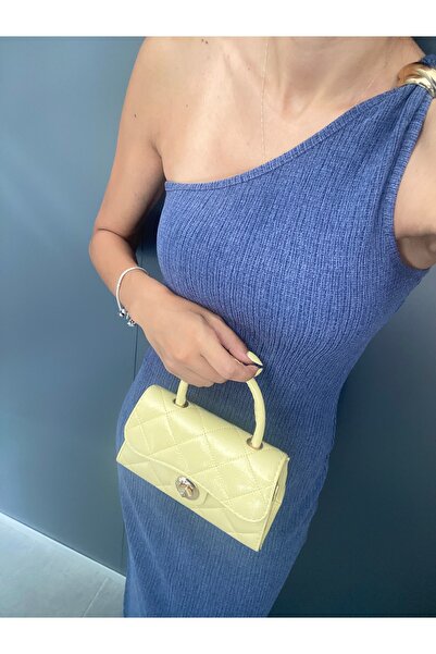 Melos Butik Women's Butter Yellow Yellow Quilted Lock Detailed Hand and Shoulder Bag