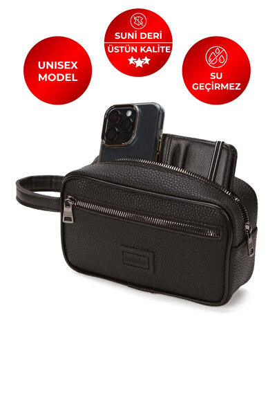 CERFF LEATHER CLUP Unisex Siyah Vegan Deri Kişisel Bakım Ve Seyehat Çanta