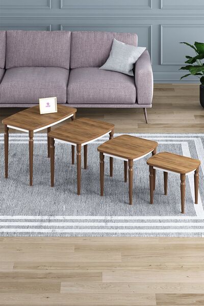 Canisa Tawe Serisi 1.Sınıf MDF Ceviz Gürgen Ayak Zigon ve Orta Sehpa Takımı