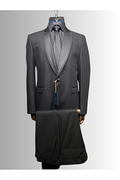 MASERTO Men's Dark Gray Slim Fit Suit, Pointed Collar