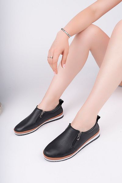 Deripabuc Genuine Leather Black Women's Leather Casual Shoes Dp16-0081