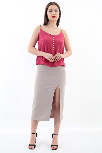 LAVİNİST Bej Yırtmaçlı Etek